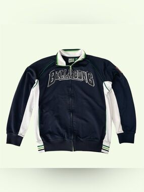 Vintage Y2K Billabong Spellout Appliqué Bomber Track Jacket Navy Large Rare
